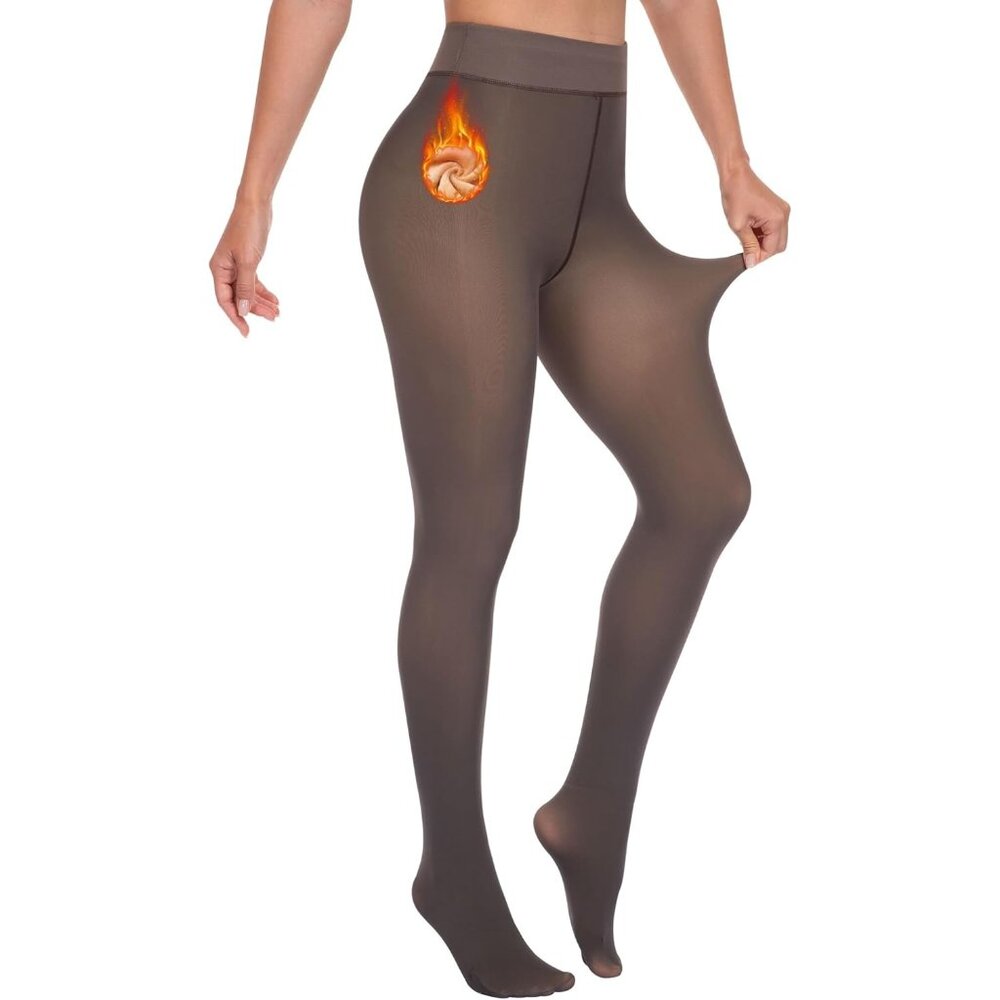 Winter Warm Fleece Lined Brown Leggings Women Thick Thermal Velvet Tights Wear